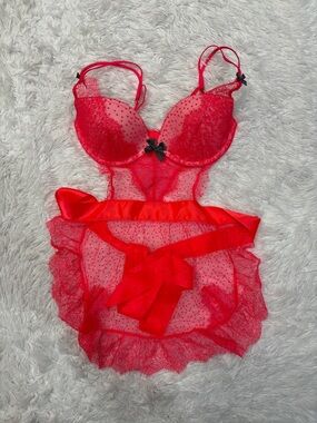 Victoria Secret Pink Red Lace Apron Lingerie